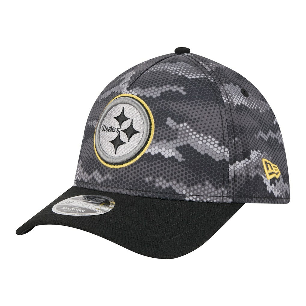 Pittsburgh Steelers New Era Camo A-Frame 39THIRTY Flex Hat Black | NFL