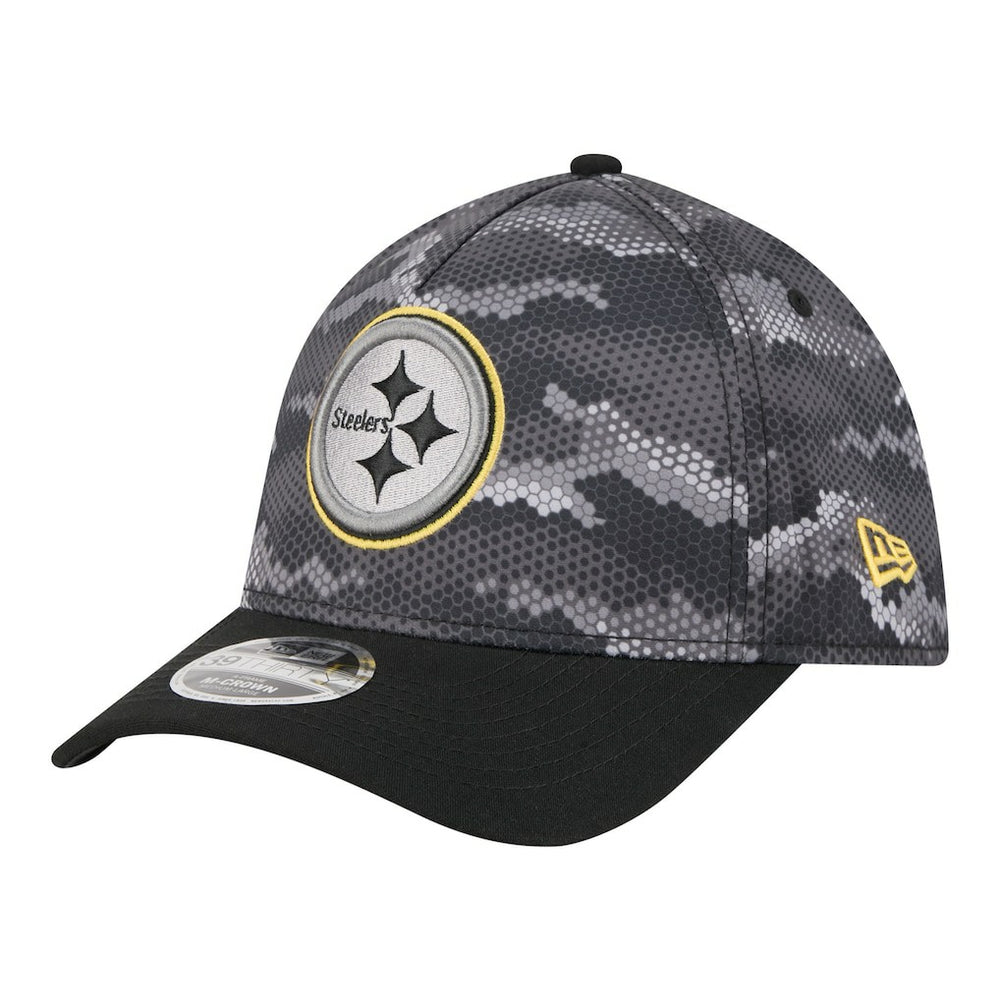 Pittsburgh Steelers New Era Camo A-Frame 39THIRTY Flex Hat Black | NFL