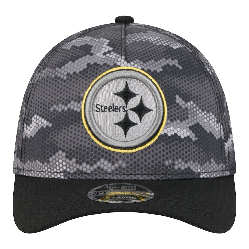 Pittsburgh Steelers New Era Camo A-Frame 39THIRTY Flex Hat Black | NFL