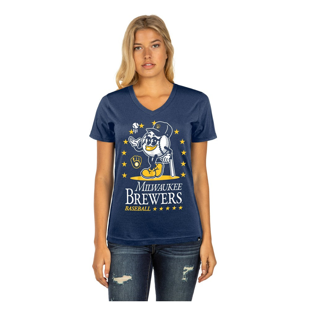 Milwaukee Brewers New Era Women's Little Miss 2 V-Neck T-Shirt - MLB