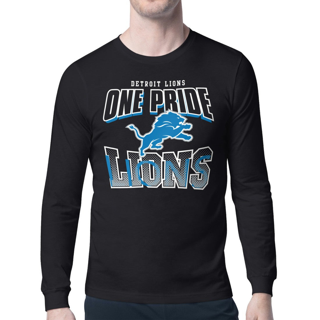 Detroit Lions Starter Comic Style Slogan Long Sleeve T-Shirt Black | NFL