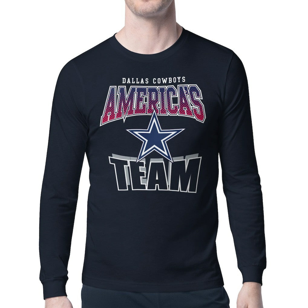 Dallas Cowboys Starter Comic Style Slogan Long Sleeve T-Shirt Navy | NFL