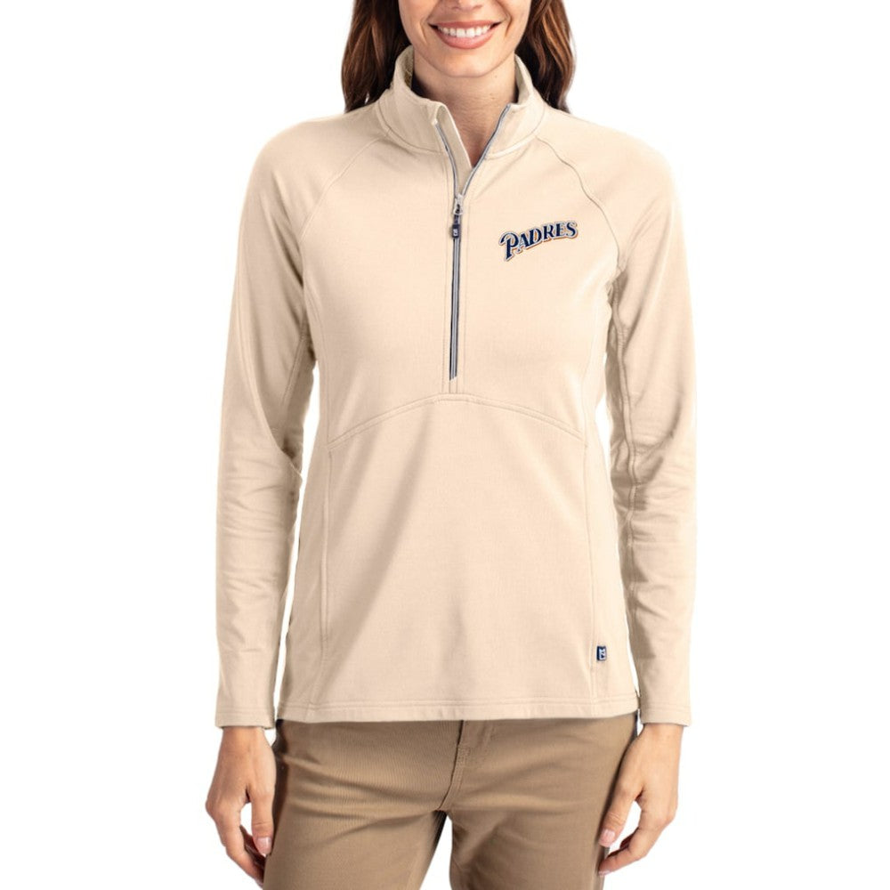 San Diego Padres Cutter & Buck Women's Cooperstown Collection Adapt Eco Knit Stretch Half-Zip Pullover - MLB