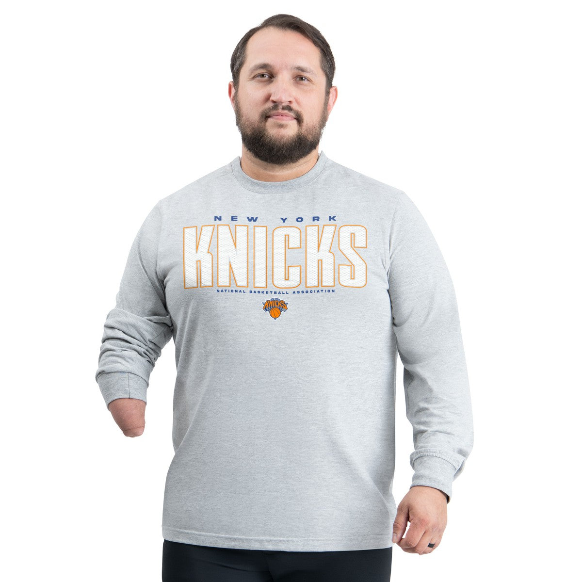 New York Knicks G-III Sports by Carl Banks Adaptive Printed Mesh Effect Long Sleeve T-Shirt Gray - NBA