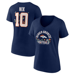 Bo Nix Denver Broncos Women's Floral Name & Number V-Neck T-Shirt Navy | NFL
