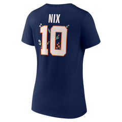 Bo Nix Denver Broncos Women's Floral Name & Number V-Neck T-Shirt Navy | NFL