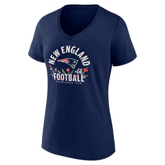 Drake Maye New England Patriots Women's Floral Name & Number V-Neck T-Shirt Navy | NFL