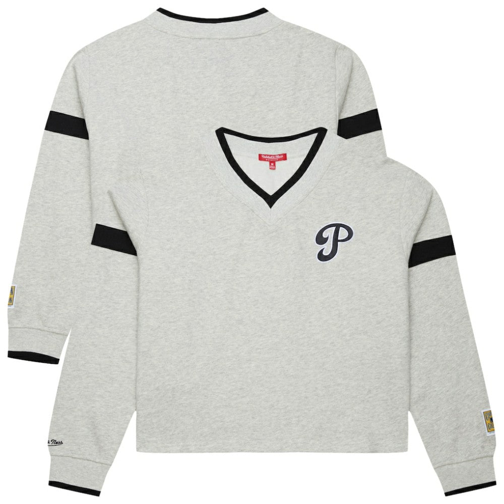 Philadelphia Phillies Mitchell & Ness Women's Cooperstown Collection V-Neck Cropped Toggle Sweatshirt - MLB