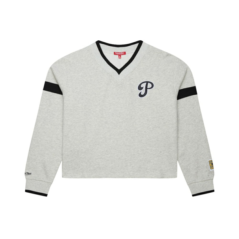 Philadelphia Phillies Mitchell & Ness Women's Cooperstown Collection V-Neck Cropped Toggle Sweatshirt - MLB