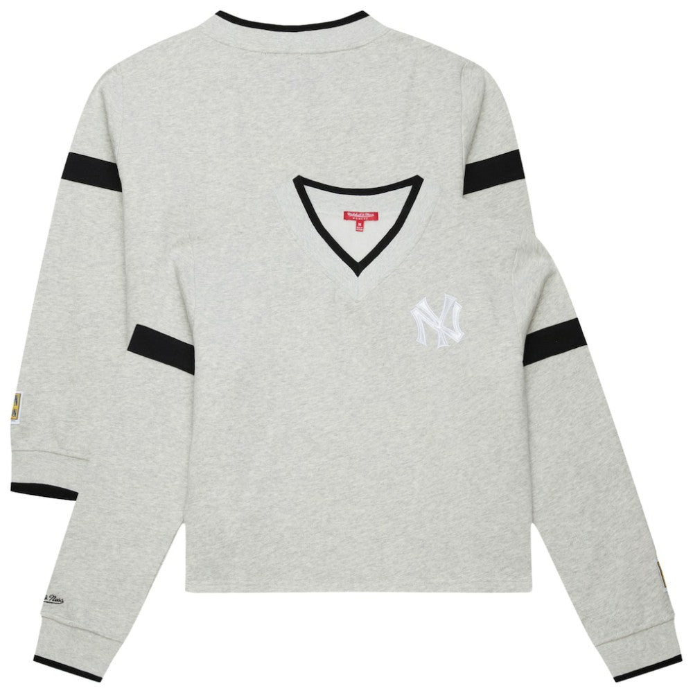 New York Yankees Mitchell & Ness Women's Cooperstown Collection V-Neck Cropped Toggle Sweatshirt - MLB