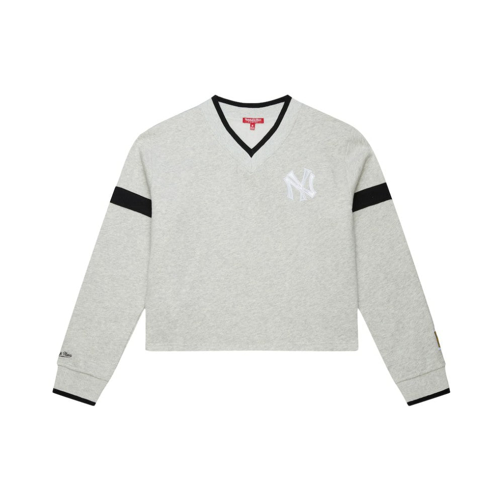 New York Yankees Mitchell & Ness Women's Cooperstown Collection V-Neck Cropped Toggle Sweatshirt - MLB