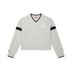 New York Yankees Mitchell & Ness Women's Cooperstown Collection V-Neck Cropped Toggle Sweatshirt - MLB