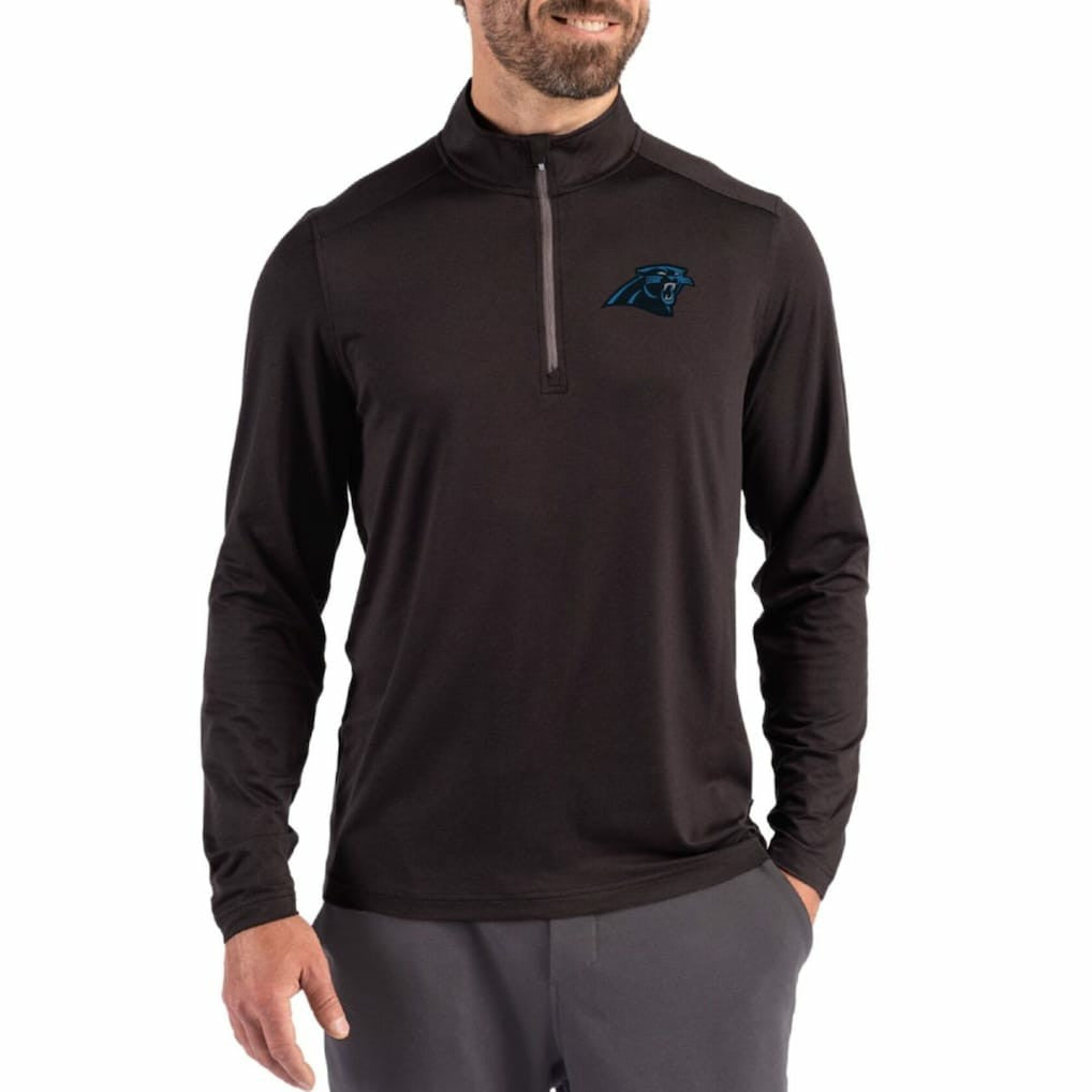 Carolina Panthers Cutter & Buck Coastline Epic Comfort Recycled Quarter-Zip Pullover Black | NFL