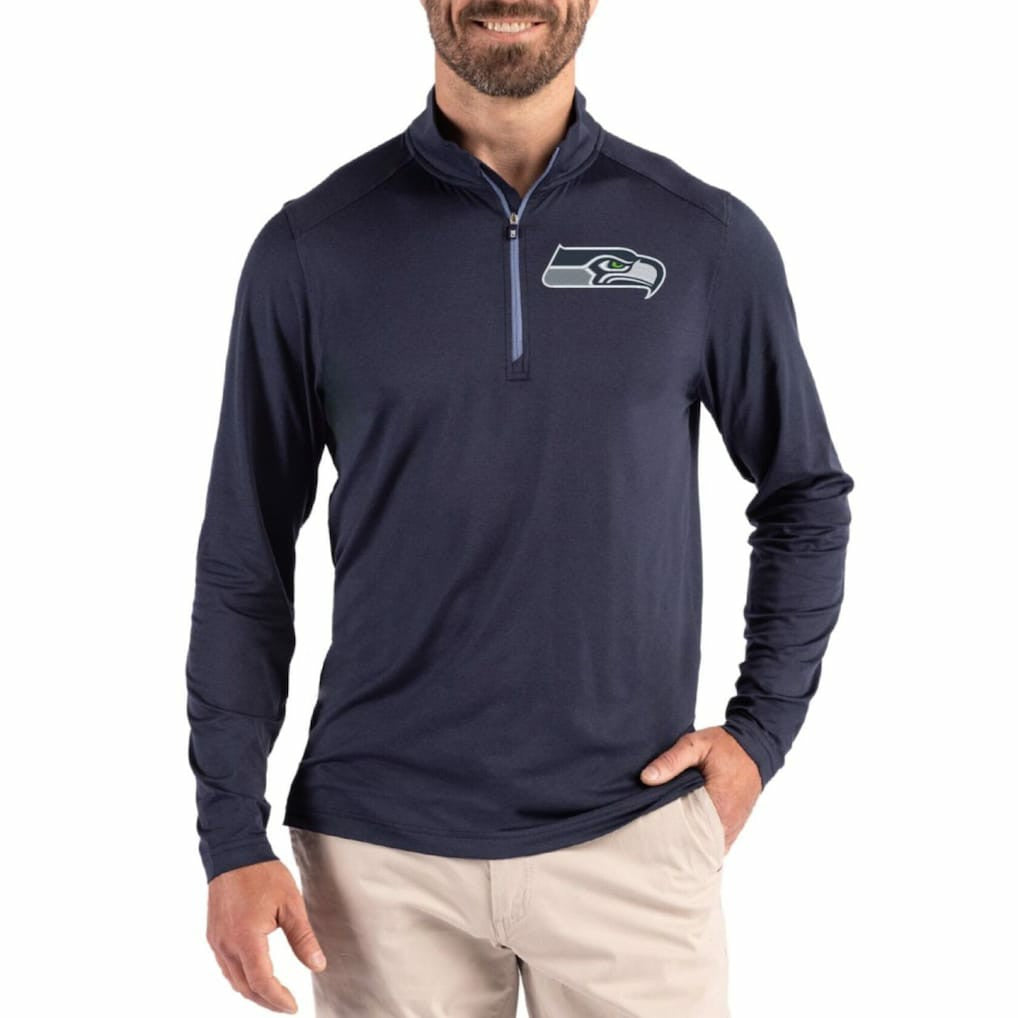 Seattle Seahawks Cutter & Buck Coastline Epic Comfort Recycled Quarter-Zip Pullover College Navy | NFL