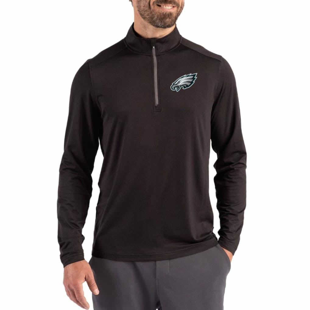 Philadelphia Eagles Cutter & Buck Coastline Epic Comfort Recycled Quarter-Zip Pullover Black | NFL