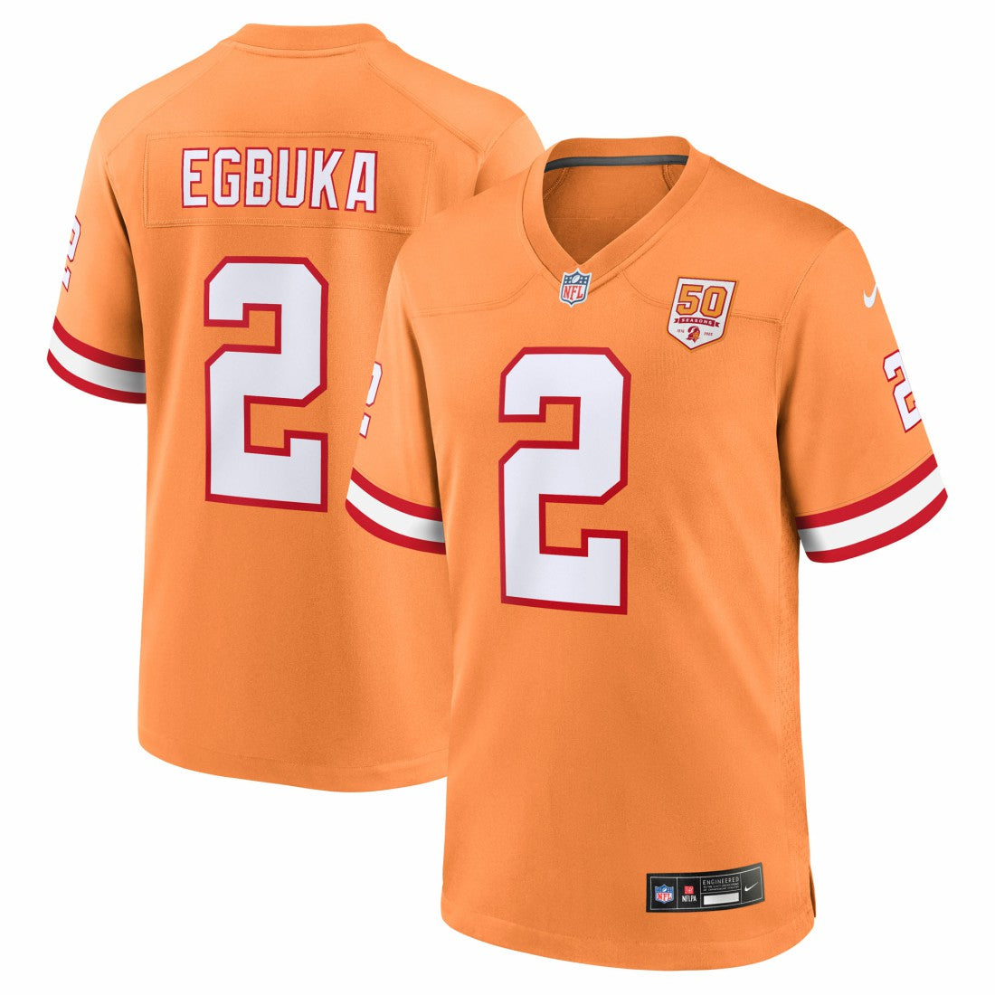 Emeka Egbuka Tampa Bay Buccaneers Alternate 2 50th Season Game Jersey Creamsicle | Nike for Sale