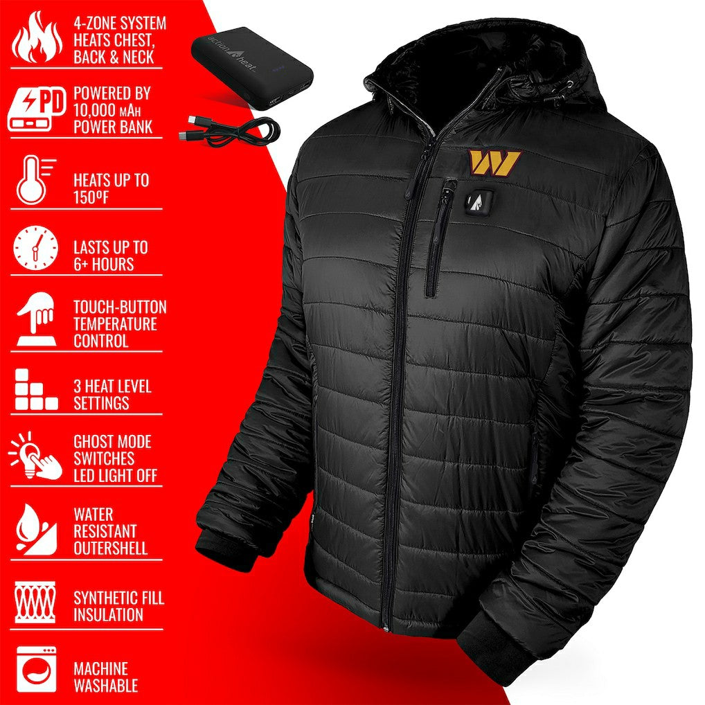 Washington Commanders ActionHeat 5V Battery Heated Full-Zip Hoodie Puffer Jacket Black | NFL