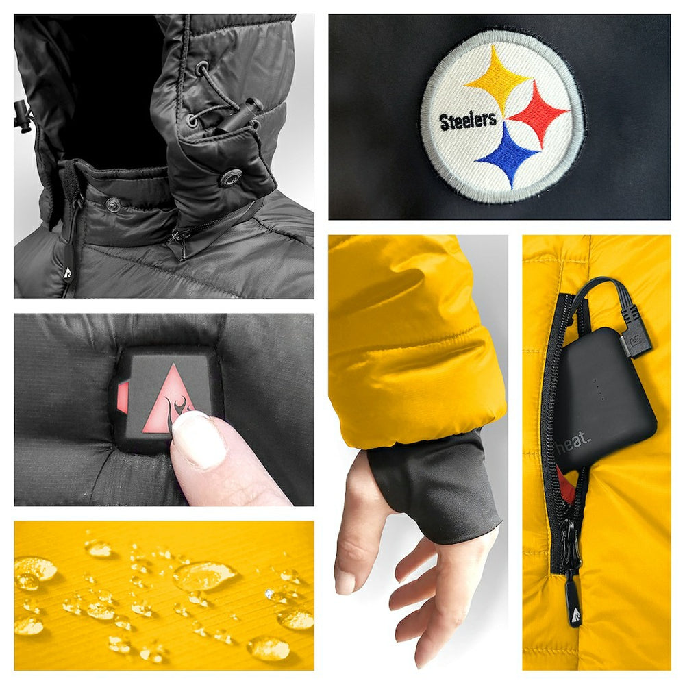 Pittsburgh Steelers ActionHeat 5V Battery Heated Colorblock Full-Zip Puffer Jacket Black/Gold | NFL