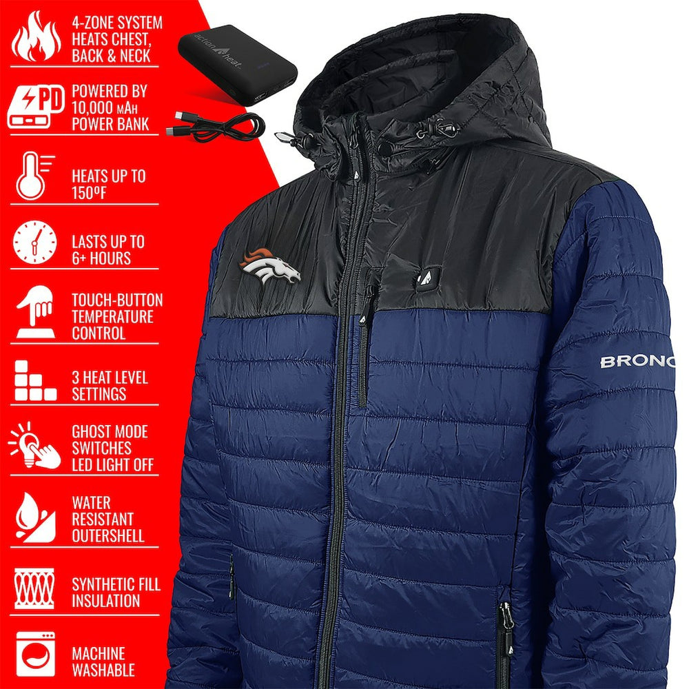 Denver Broncos ActionHeat 5V Battery Heated Colorblock Full-Zip Puffer Jacket Black/Navy | NFL