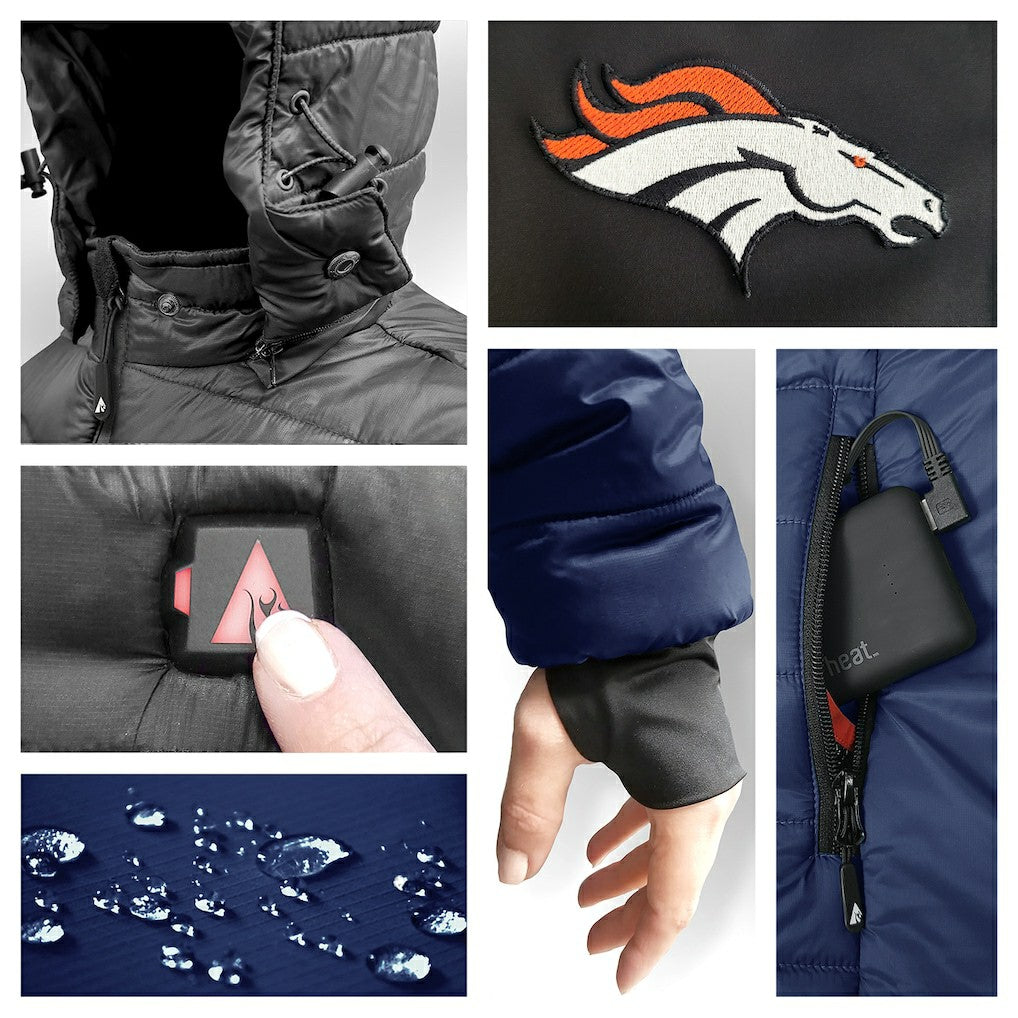 Denver Broncos ActionHeat 5V Battery Heated Colorblock Full-Zip Puffer Jacket Black/Navy | NFL
