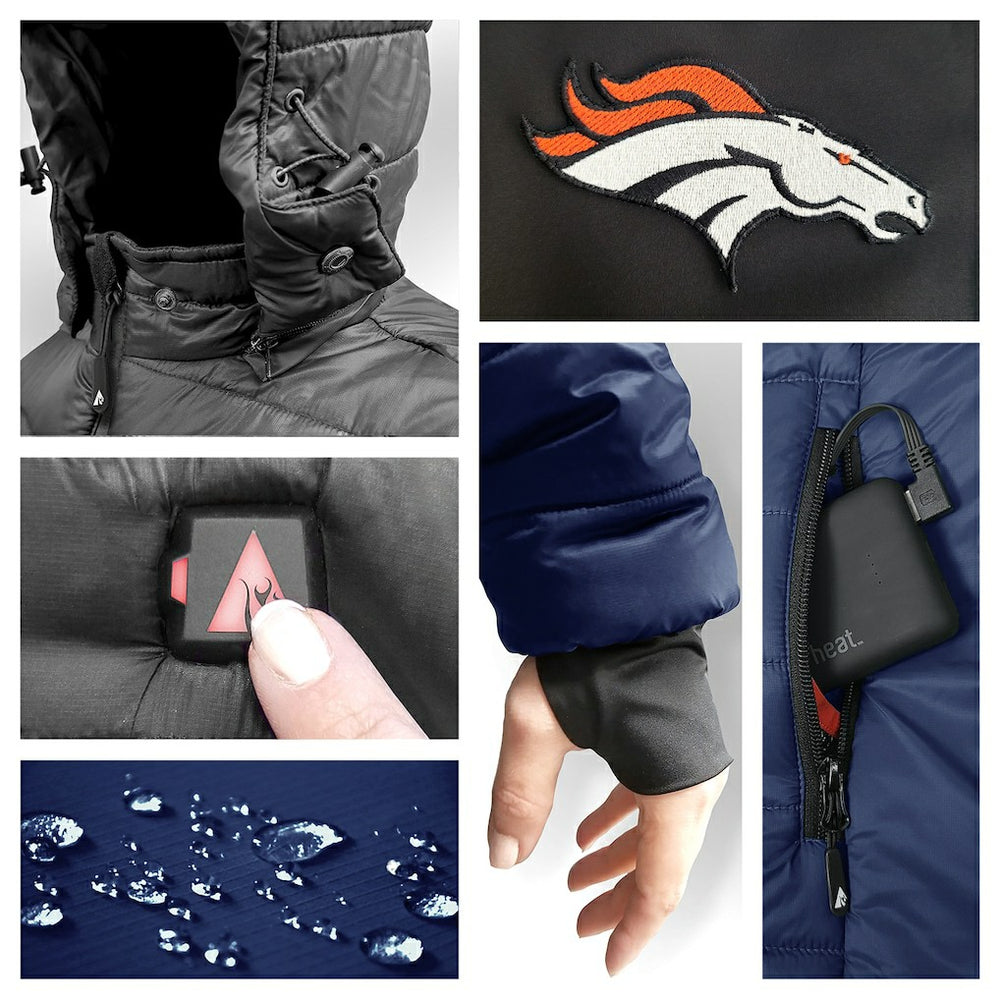 Denver Broncos ActionHeat 5V Battery Heated Colorblock Full-Zip Puffer Jacket Black/Navy | NFL