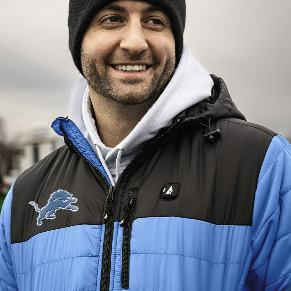 Detroit Lions ActionHeat 5V Battery Heated Colorblock Full-Zip Puffer Jacket Black/Blue | NFL
