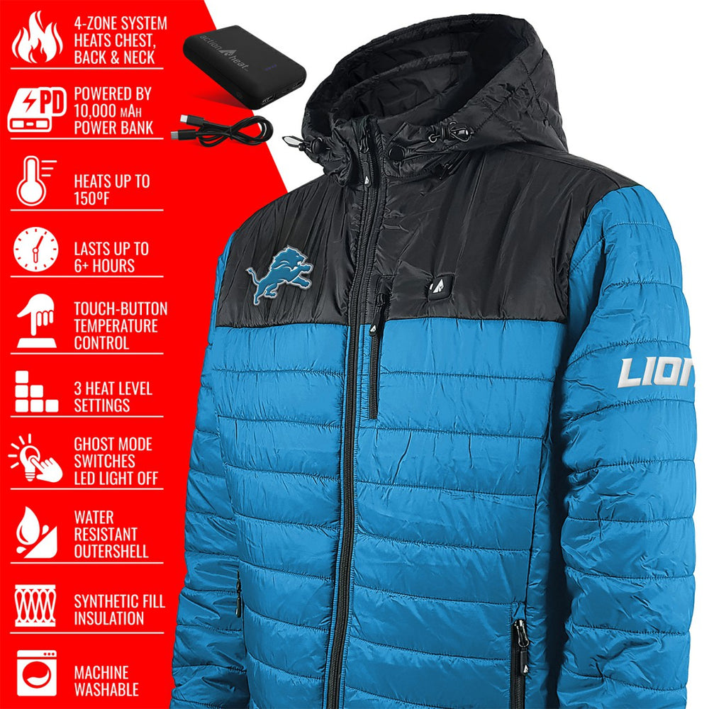 Detroit Lions ActionHeat 5V Battery Heated Colorblock Full-Zip Puffer Jacket Black/Blue | NFL