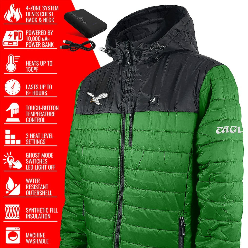 Philadelphia Eagles ActionHeat 5V Battery Heated Colorblock Full-Zip Puffer Jacket Black/Kelly Green | NFL