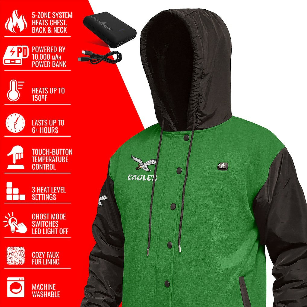 Philadelphia Eagles ActionHeat 5V Battery Heated Full-Snap Varsity Jacket Kelly Green/Black | NFL