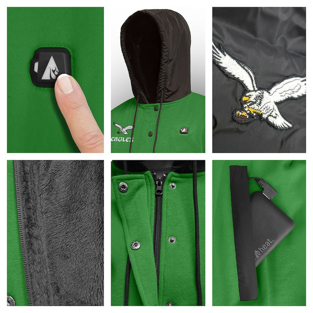 Philadelphia Eagles ActionHeat 5V Battery Heated Full-Snap Varsity Jacket Kelly Green/Black | NFL