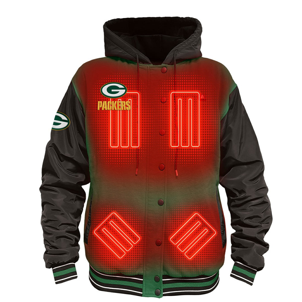 Green Bay Packers ActionHeat 5V Battery Heated Full-Snap Varsity Jacket Green/Black | NFL