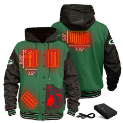 Green Bay Packers ActionHeat 5V Battery Heated Full-Snap Varsity Jacket Green/Black | NFL