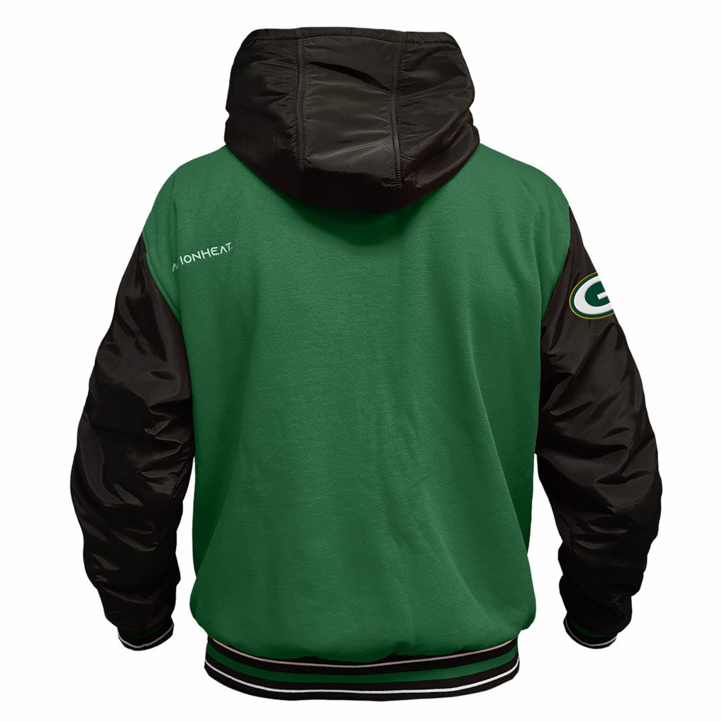 Green Bay Packers ActionHeat 5V Battery Heated Full-Snap Varsity Jacket Green/Black | NFL