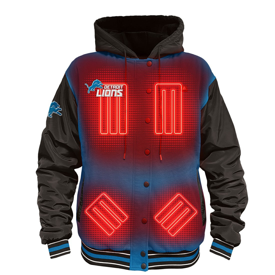 Detroit Lions ActionHeat 5V Battery Heated Full-Snap Varsity Jacket Blue/Black | NFL