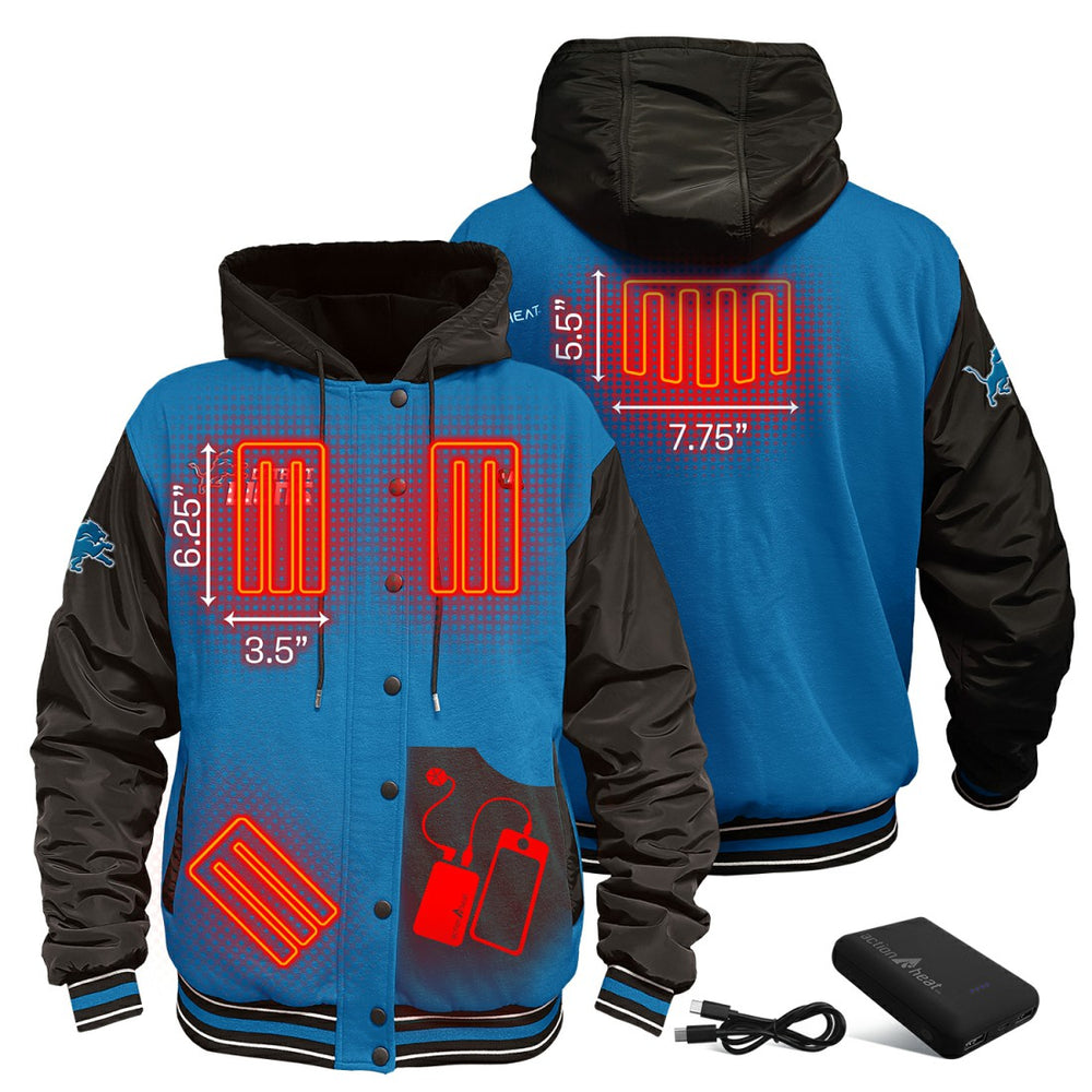 Detroit Lions ActionHeat 5V Battery Heated Full-Snap Varsity Jacket Blue/Black | NFL
