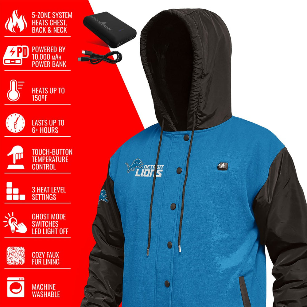 Detroit Lions ActionHeat 5V Battery Heated Full-Snap Varsity Jacket Blue/Black | NFL