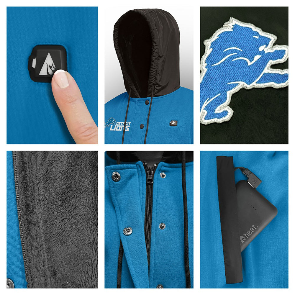 Detroit Lions ActionHeat 5V Battery Heated Full-Snap Varsity Jacket Blue/Black | NFL