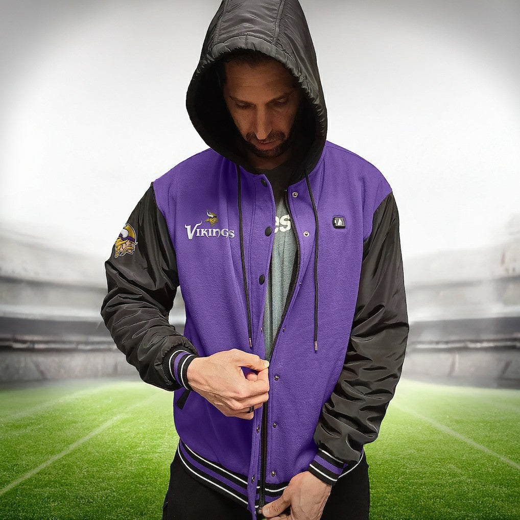 Minnesota Vikings ActionHeat 5V Battery Heated Full-Snap Varsity Jacket Purple/Black | NFL