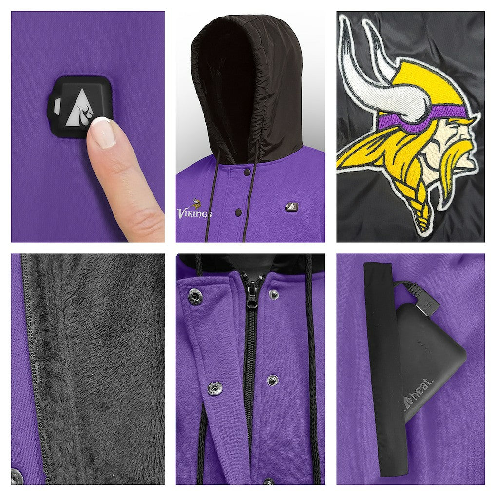 Minnesota Vikings ActionHeat 5V Battery Heated Full-Snap Varsity Jacket Purple/Black | NFL