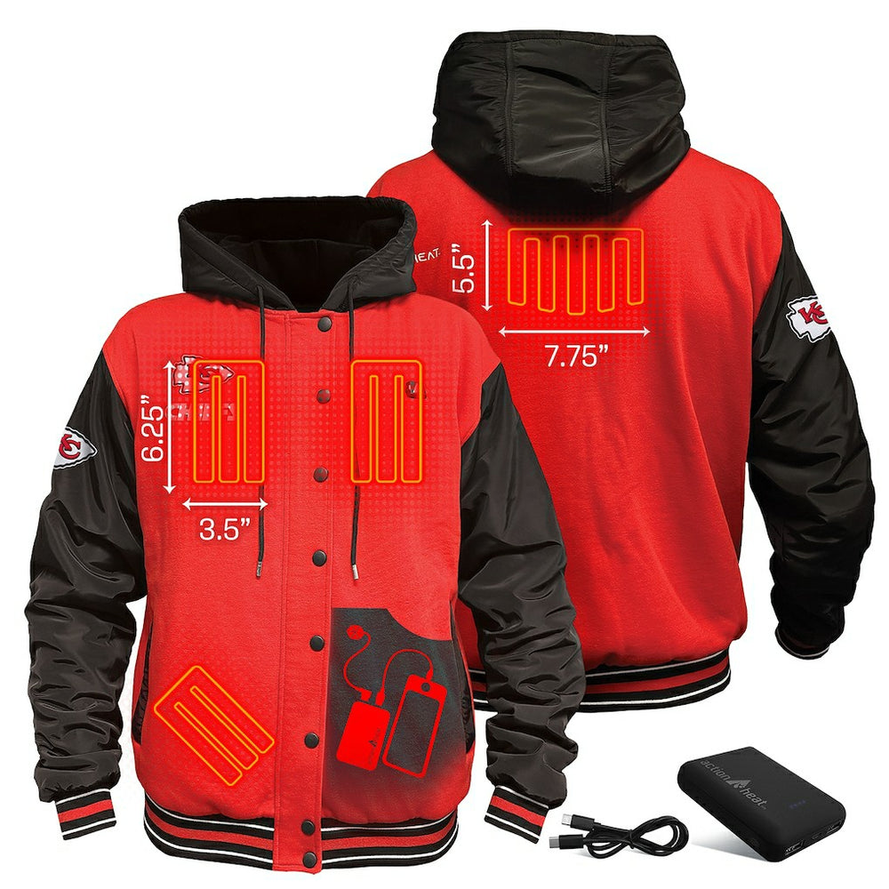 Kansas City Chiefs ActionHeat 5V Battery Heated Full-Snap Varsity Jacket Red/Black | NFL