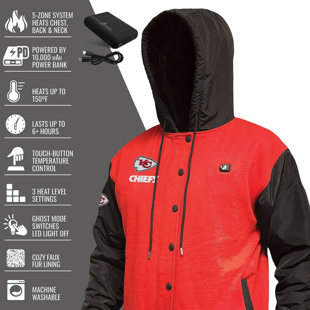 Kansas City Chiefs ActionHeat 5V Battery Heated Full-Snap Varsity Jacket Red/Black | NFL
