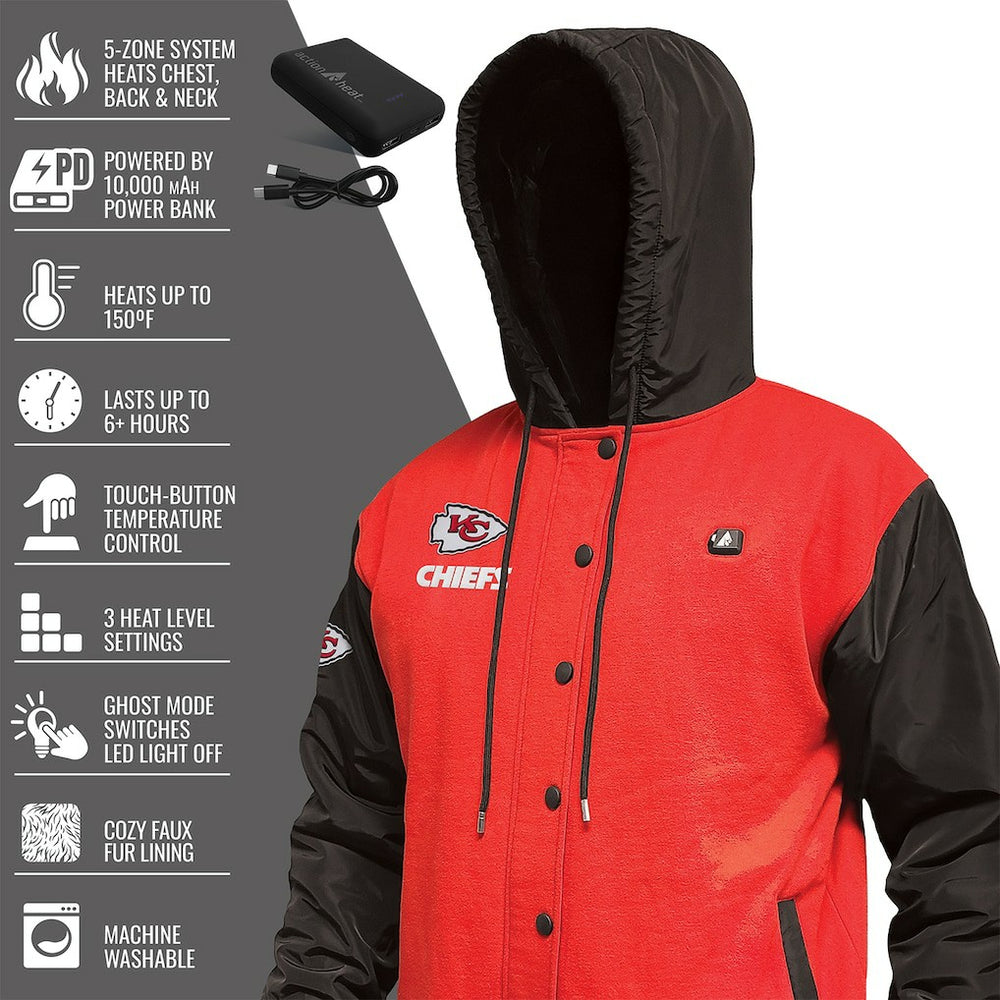 Kansas City Chiefs ActionHeat 5V Battery Heated Full-Snap Varsity Jacket Red/Black | NFL
