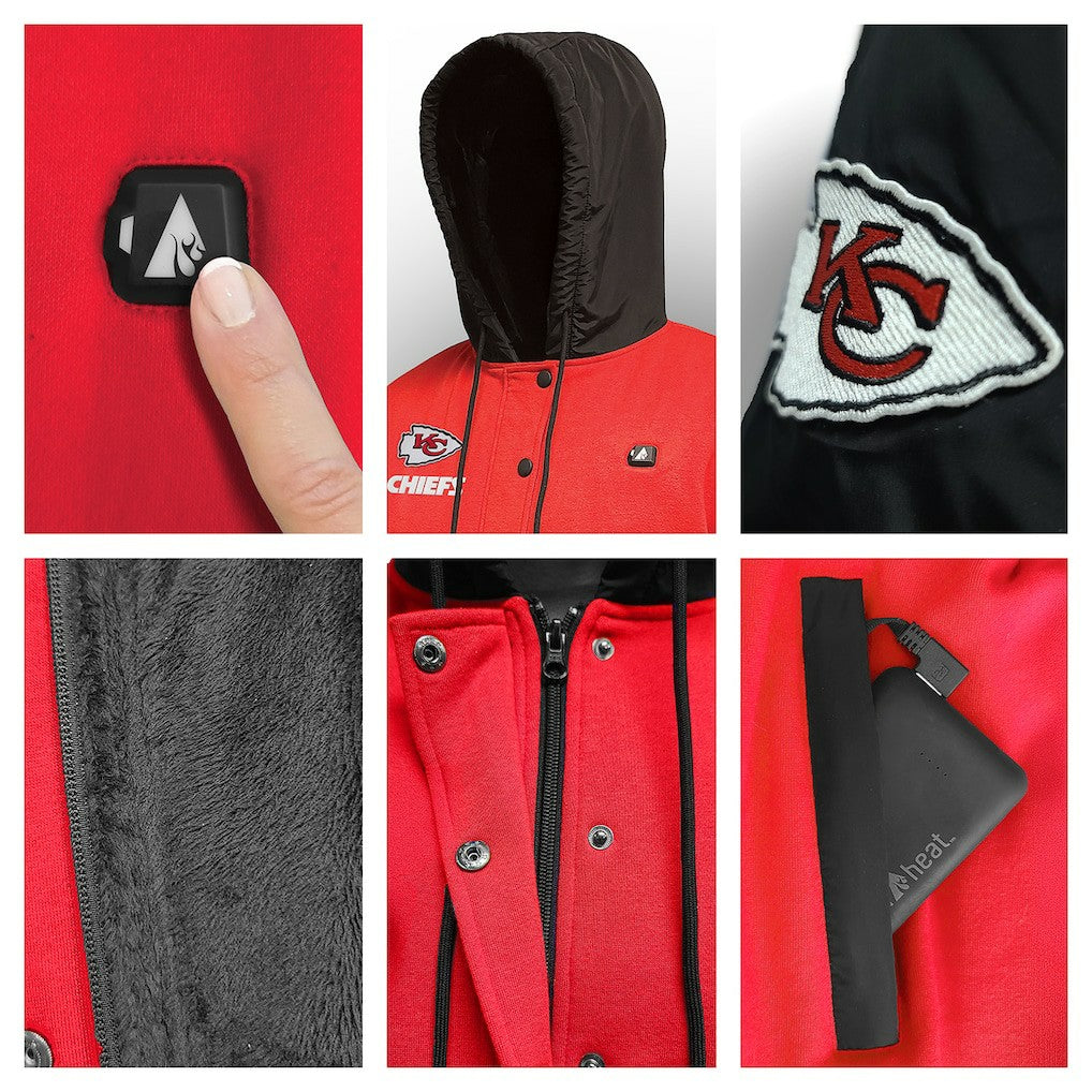 Kansas City Chiefs ActionHeat 5V Battery Heated Full-Snap Varsity Jacket Red/Black | NFL