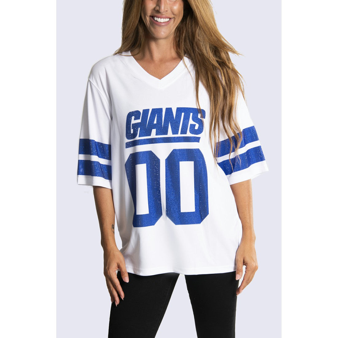 New York Giants Cuce Women's Rhinestone V-Neck Tunic White | NFL