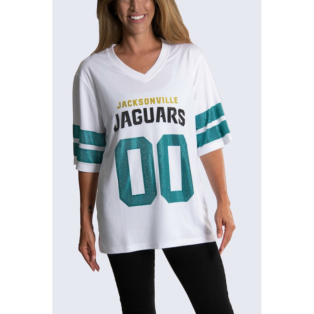 Jacksonville Jaguars Cuce Women's Rhinestone V-Neck Tunic White | NFL