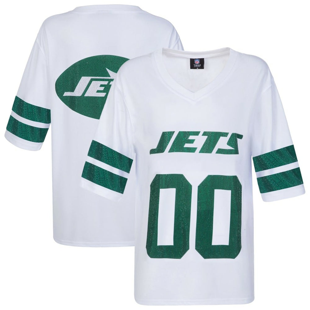 New York Jets Cuce Women's Rhinestone V-Neck Tunic White | NFL