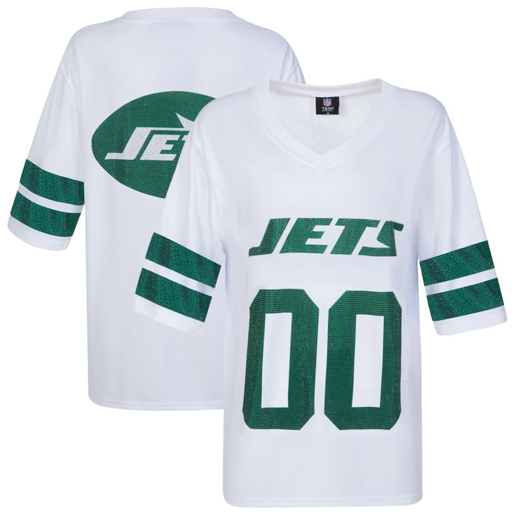 New York Jets Cuce Women's Rhinestone V-Neck Tunic White | NFL
