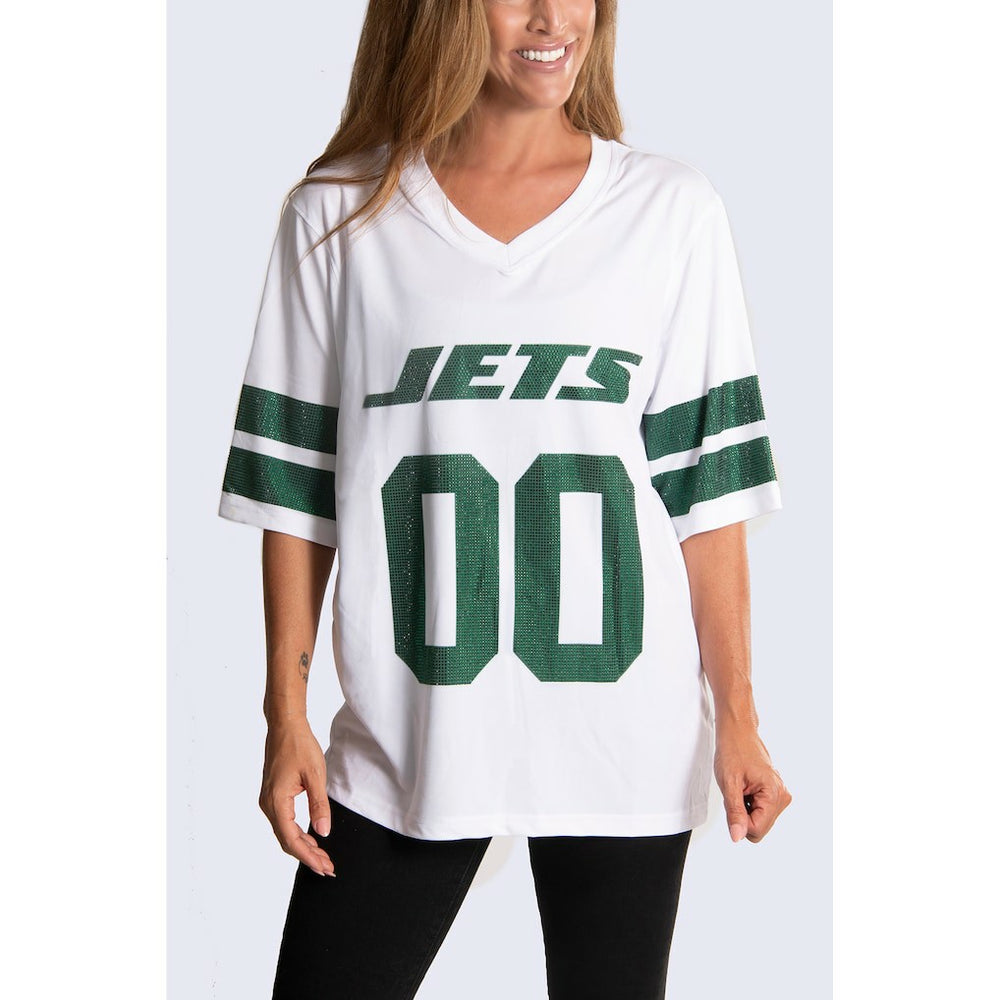 New York Jets Cuce Women's Rhinestone V-Neck Tunic White | NFL