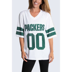 Green Bay Packers Cuce Women's Rhinestone V-Neck Tunic White | NFL