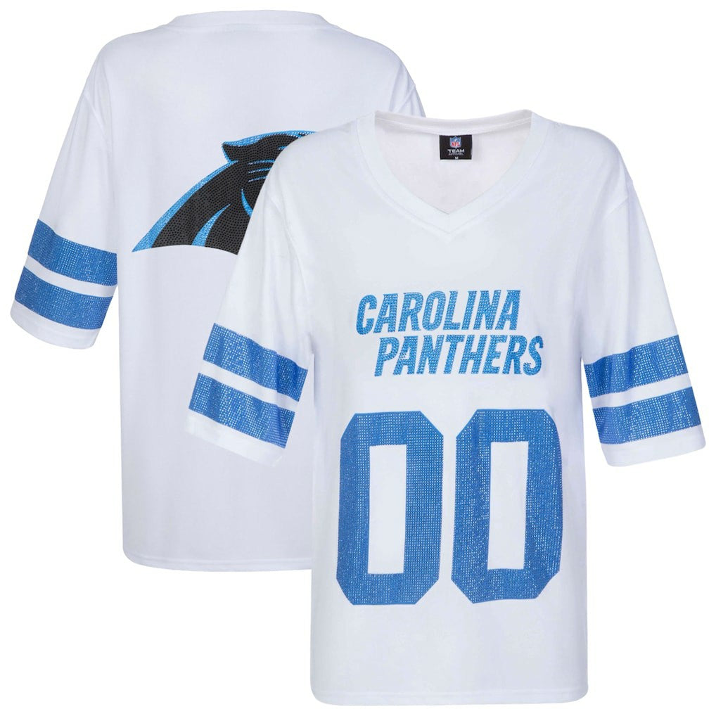 Carolina Panthers Cuce Women's Rhinestone V-Neck Tunic White | NFL